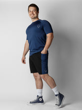 Load image into Gallery viewer, Blue shorts with zipper pockets and adjustable waist