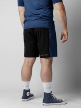 Load image into Gallery viewer, Blue shorts with zipper pockets and adjustable waist