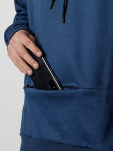 Blue hoodie with zipper pockets